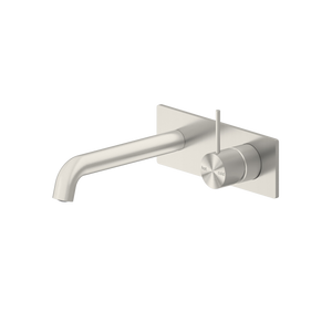 Mecca Wall Basin Mixer Handle Up 185mm Spout Brushed Nickel - Brushed Nickel