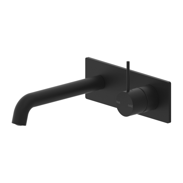 Mecca Wall Basin Mixer Handle Up 185mm Spout Matte Black