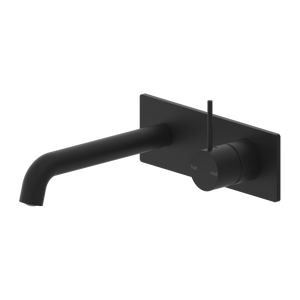 Mecca Wall Basin Mixer Handle Up 185mm Spout Matte Black - Matte Black