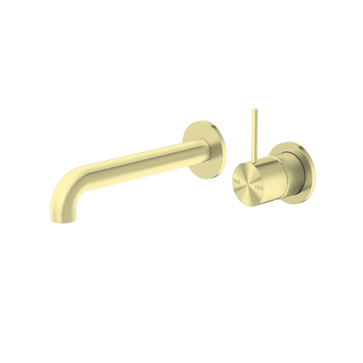Mecca Wall Basin Mixer Separate Back Plate Handle Up 185mm Spout Brushed Gold