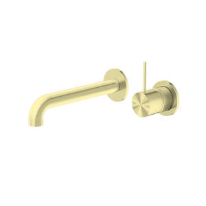 Mecca Wall Basin Mixer Separate Back Plate Handle Up 185mm Spout Brushed Gold - Brushed Gold