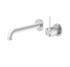 Mecca Wall Basin Mixer Separate Back Plate Handle Up 185mm Spout Brushed Nickel - Brushed Nickel