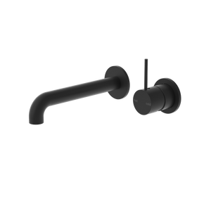 Mecca Wall Basin Mixer Separate Back Plate Handle Up 185mm Spout Matte Black - Matte Black