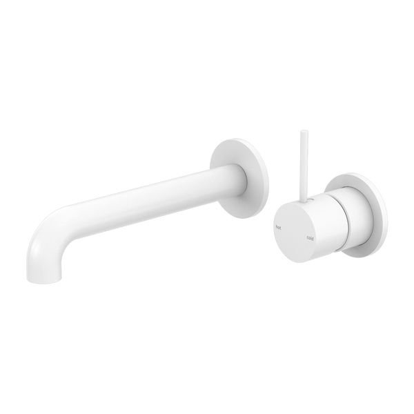 Mecca Wall Basin/Bath Mixer Separete Back Plate Handle Up 185mm Matte White