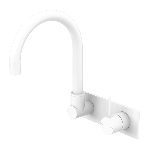 Mecca Wall Basin/Bath Mixer Swivel Spout Handle Up Matte White