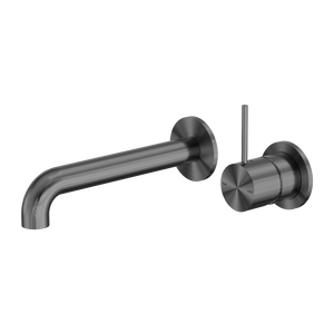 Mecca Wall Basin Mixer Separate Back Plate Handle Up 185mm Spout Brushed Gunmetal - Brushed Gunmetal