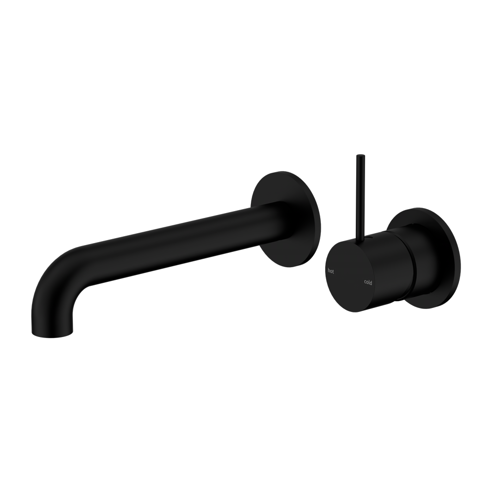 Mecca Wall Basin/Bath Mixer Separate Back Plate Handle Up 120mm Matte Black