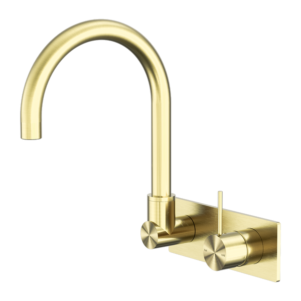 Mecca Wall Basin/Bath Mixer Swivel Spout Handle Up Brushed Gold