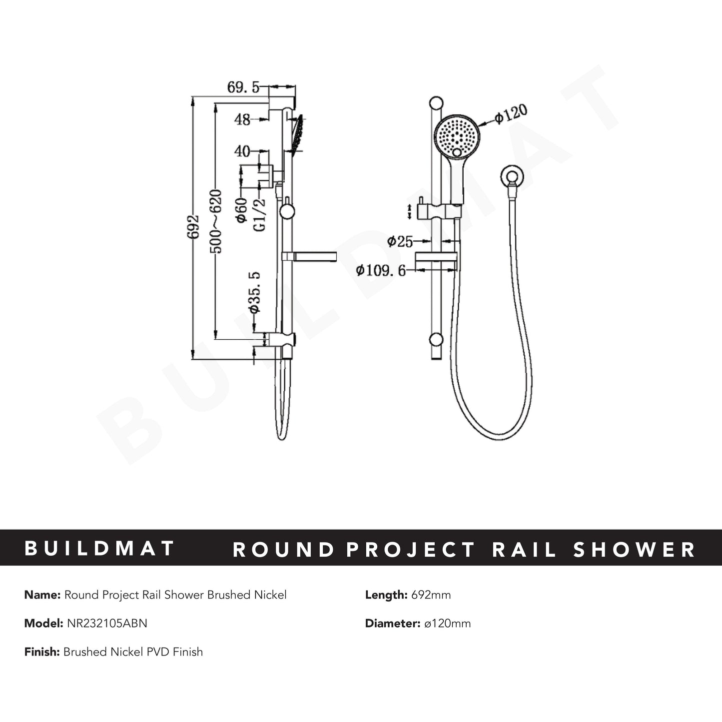 Round Project Rail Shower Brushed Nickel