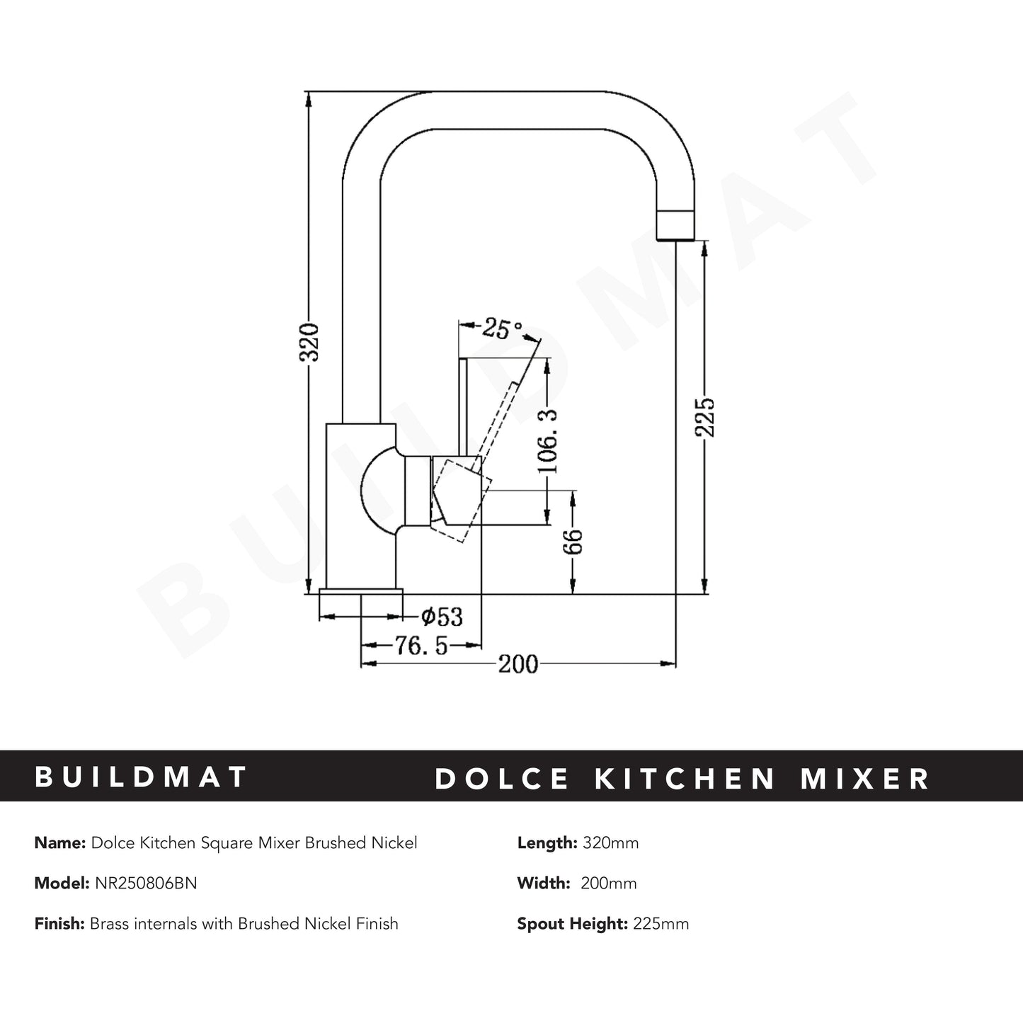 Dolce Square Kitchen Mixer Brushed Nickel
