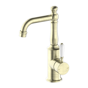 York Basin Mixer with White Porcelain Lever Aged Brass - Aged Brass