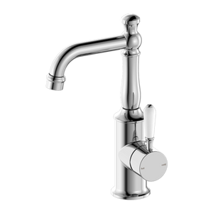 York Basin Mixer with White Porcelain Lever Chrome - Chrome