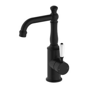 York Basin Mixer with White Porcelain Lever Matte Black - Matte Black