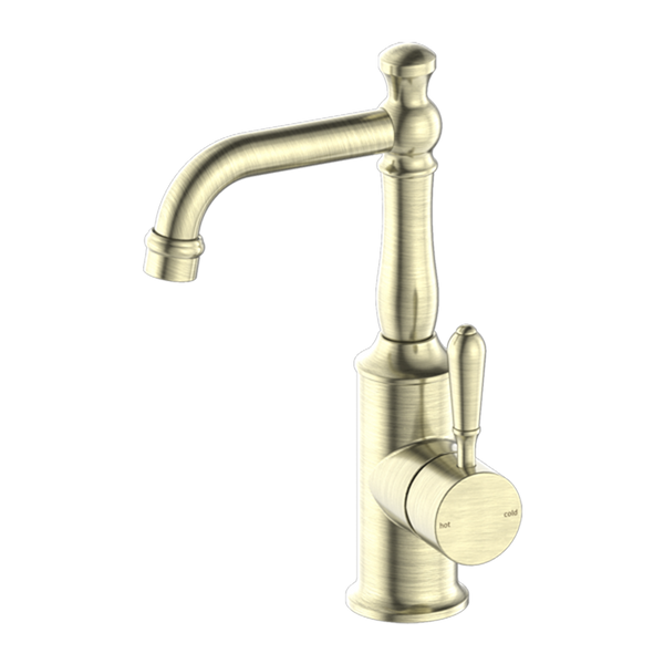 York Basin Mixer with Metal Lever Aged Brass
