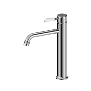 York Straight Tall Basin Mixer With White Porcelain Lever Chrome - Chrome