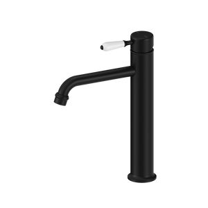 York Straight Tall Basin Mixer With White Porcelain Lever Matte Black - Matte Black