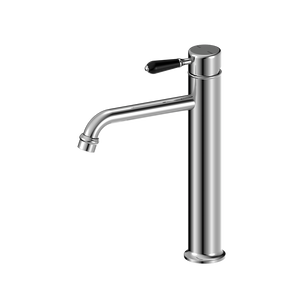 York Straight Tall Basin Mixer With Black Porcelain Lever Chrome - Chrome