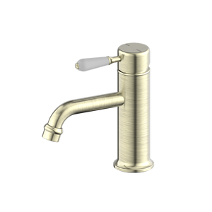 York Straight Basin Mixer With White Porcelain Lever Aged Brass - Aged Brass