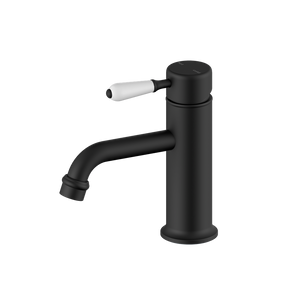 York Straight Basin Mixer With White Porcelain Lever Matte Black - Matte Black