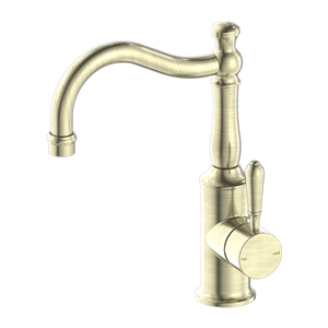 York Basin Mixer Hook Spout with Metal Lever Aged Brass - Aged Brass