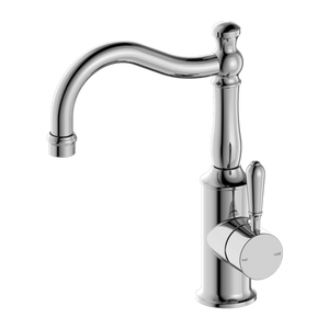 York Basin Mixer Hook Spout with Metal Lever Chrome - Chrome