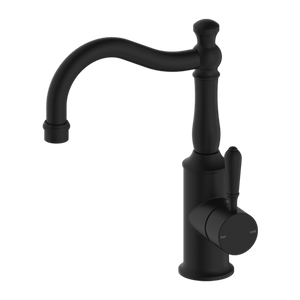 York Basin Mixer Hook Spout with Metal Lever Matte Black - Matte Black