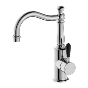 York Basin Mixer Hook Spout with Black Porcelain Lever Chrome - Chrome