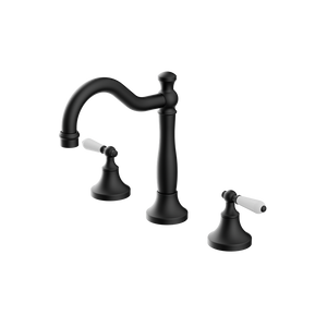York Basin Set With White Porcelain Lever Matte Black - Chrome
