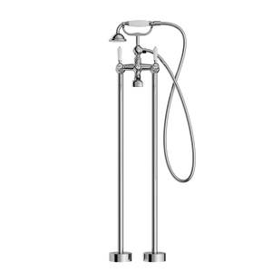 York Freestanding Bath Mixer With White Porcelain Hand Shower Chrome - Chrome