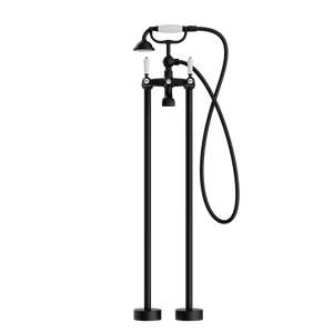 York Freestanding Bath Mixer With White Porcelain Hand Shower Matte Black - Matte Black