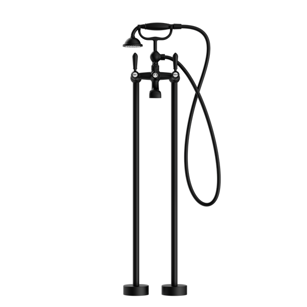 York Freestanding Bath Mixer With Metal Hand Shower Matte Black