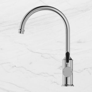 York Kitchen Mixer Gooseneck Spout with Black Porcelain Lever Chrome - Chrome