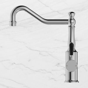 York Kitchen Mixer Hook Spout with Black Porcelain Lever Chrome - Chrome