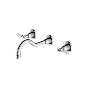 York Wall Basin Set With White Porcelain Lever Chrome - Chrome