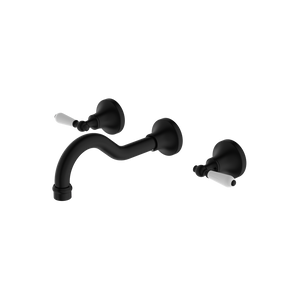 York Wall Basin Set With White Porcelain Lever Matte Black - Matte Black