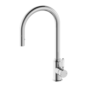 York Pull Out Sink Mixer with Vegie Spray Function with White Porcelain Lever Chrome - Chrome