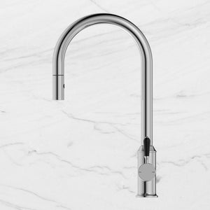 York Pull Out Sink Mixer with Vegie Spray Function with Black Porcelain Lever Chrome - Chrome