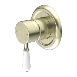 York Shower Mixer with White Porcelain Lever Aged Brass - Aged Brass
