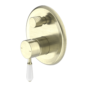 York Shower Mixer with Divertor with White Porcelain Lever Aged Brass - Aged Brass