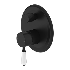 York Shower Mixer with Divertor with White Porcelain Lever Matte Black - Matte Black