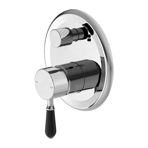 York Shower Mixer with Divertor with Black Porcelain Lever Chrome - Chrome