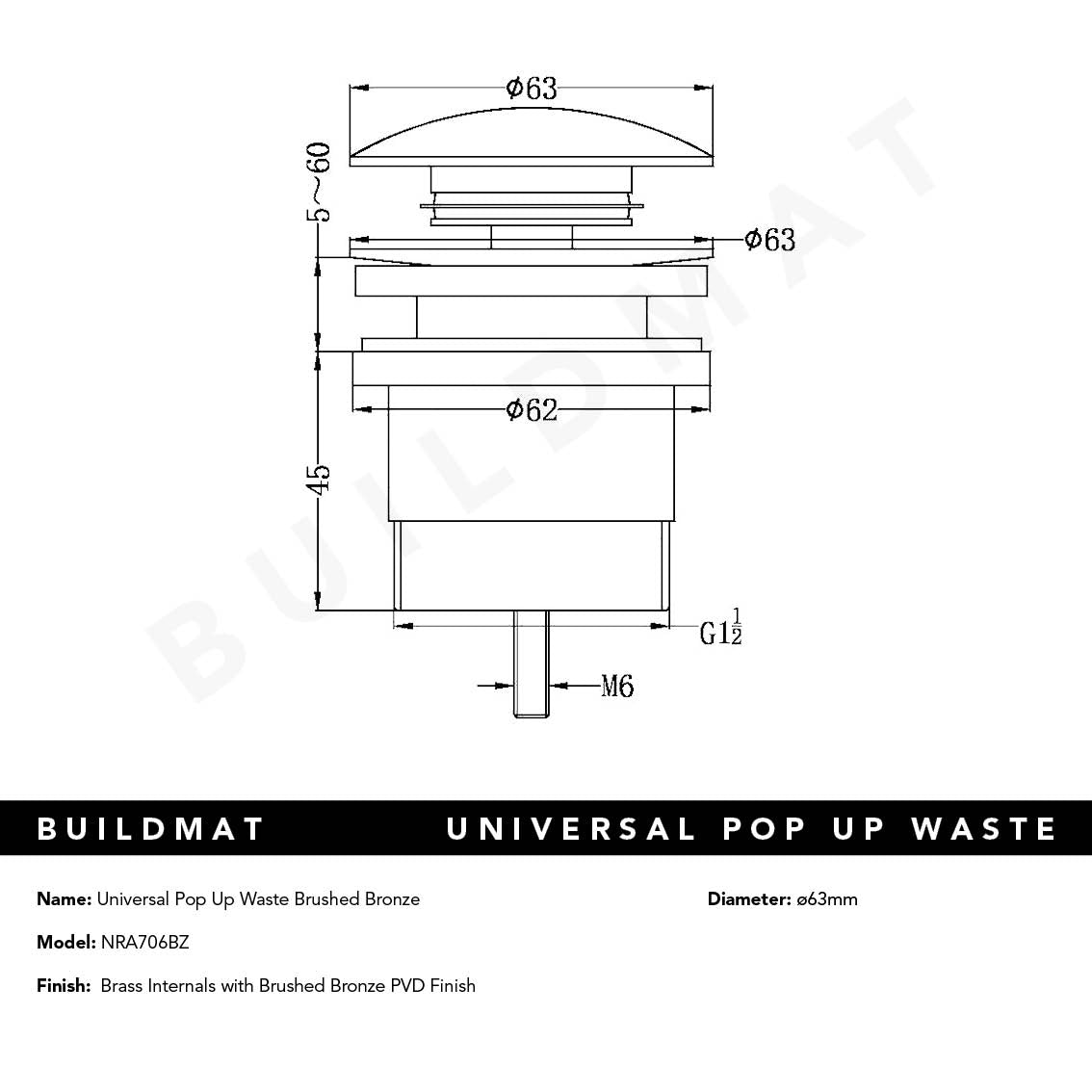 Universal Pop Up Waste Brushed Bronze