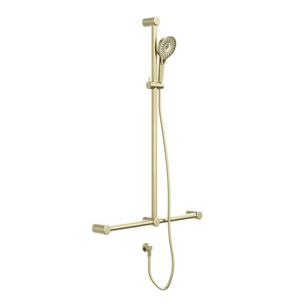 Mecca Care 32mm T Bar Grab Rail and Adjustable Shower Set 1100x750mm Brushed Gold