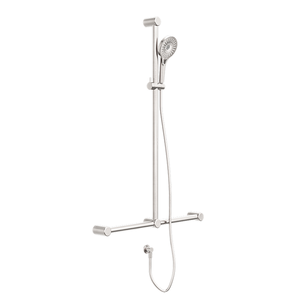 Mecca Care 32mm T Bar Grab Rail and Adjustable Shower Set 1100x750mm Brushed Nickel