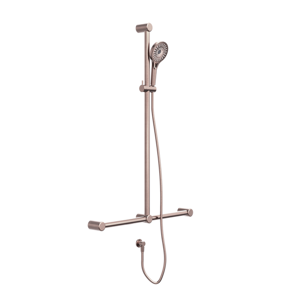Mecca Care 32mm T Bar Grab Rail And Adjustable Shower Set 1100X750mm Brushed Bronze