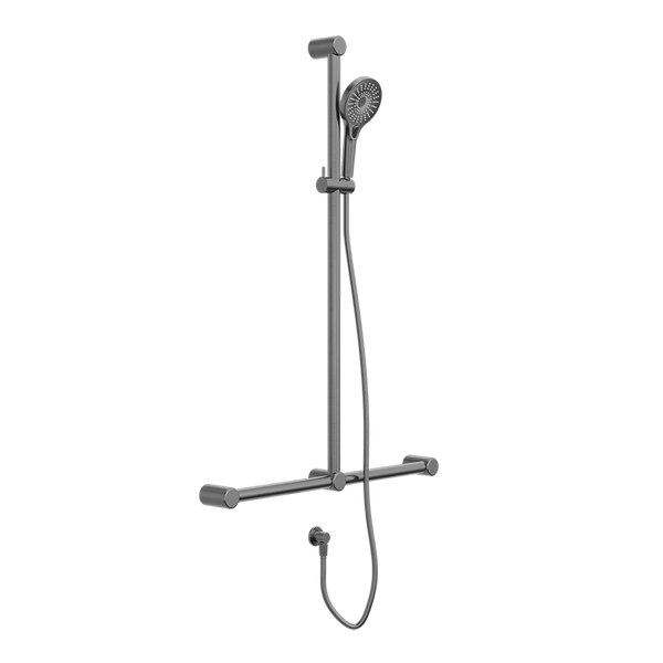 Mecca Care 32mm T Bar Grab Rail and Adjustable Shower Set 1100x750mm Brushed Gunmetal