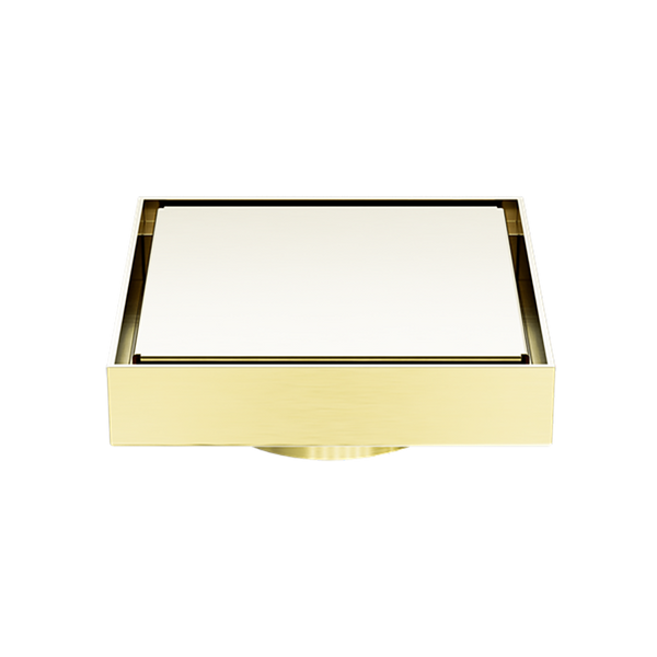 130mm Square Tile Insert Floor Waste 80mm Outlet Brushed Gold