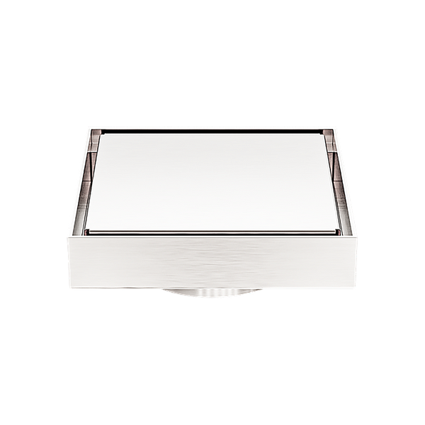 130mm Square Tile Insert Floor Waste 80mm Outlet Brushed Nickel