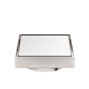 130mm Square Tile Insert Floor Waste 100mm Outlet Brushed Nickel - Brushed Nickel