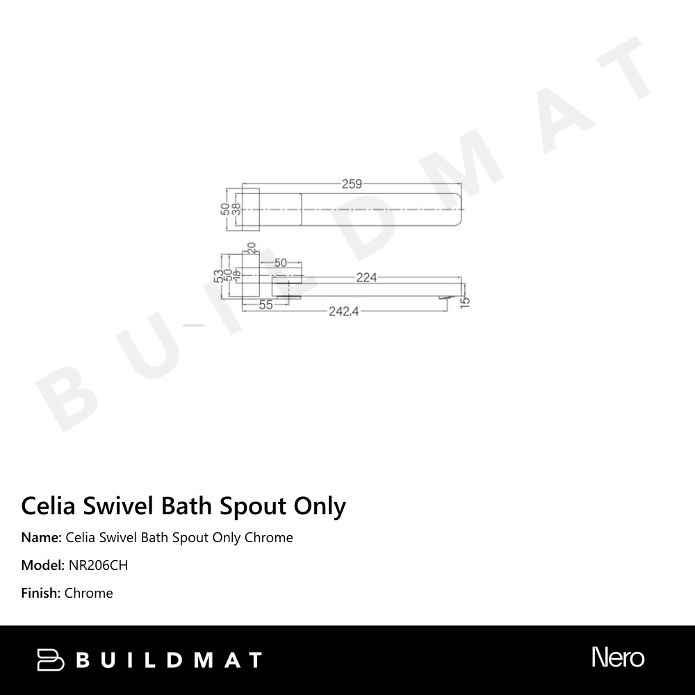 Celia Swivel Bath Spout Only Chrome